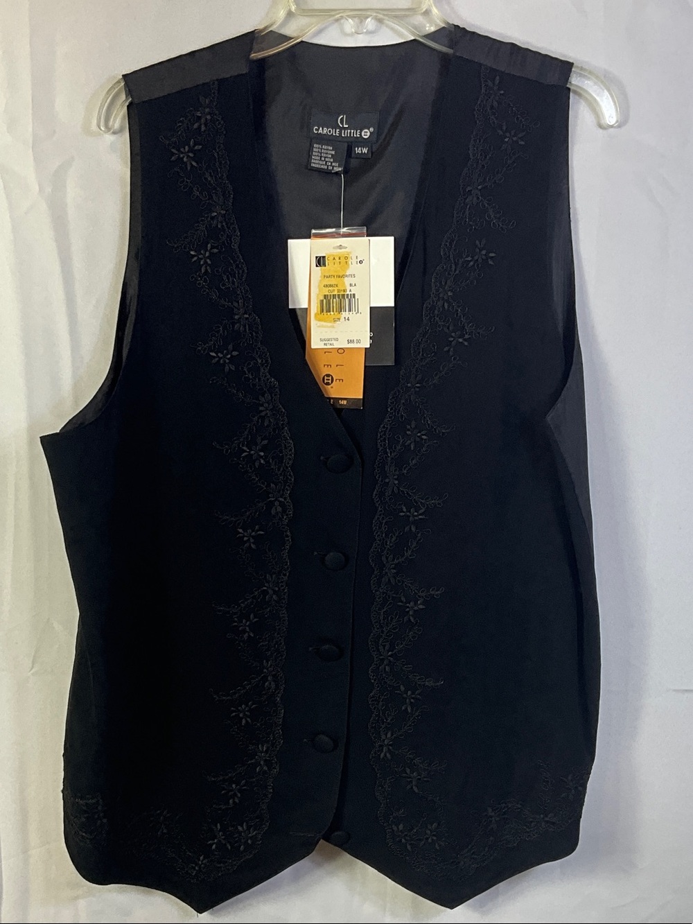 Vintage Carole Little Sleeveless Embroidered  Button Down Vest Size 14